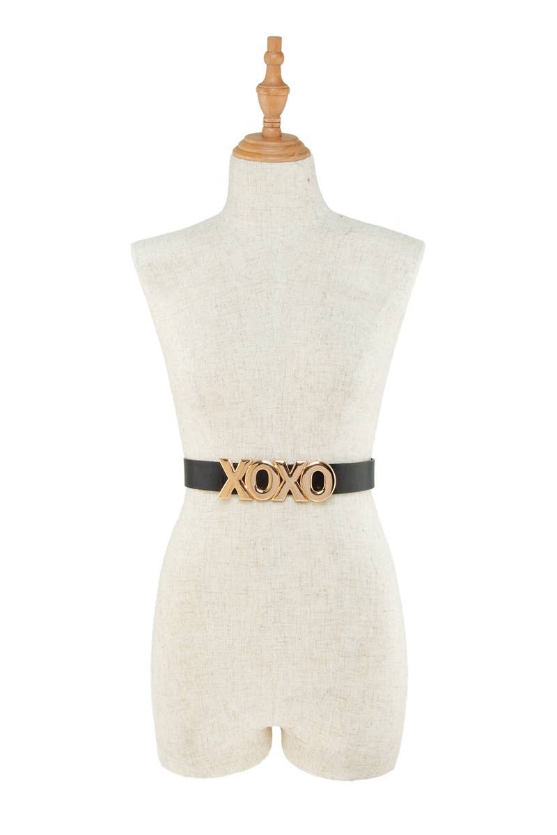 Long and Stacked XOXO Buckle Duo Belt Set: Cognac