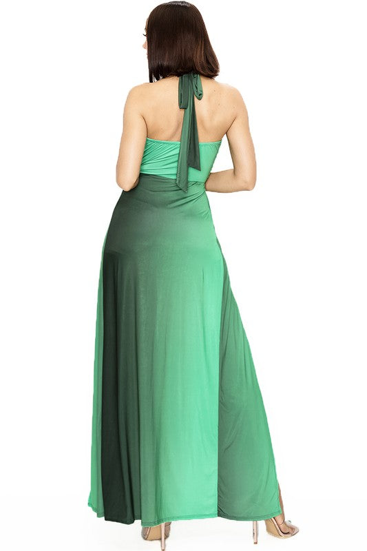 Dress Solid Cutout Halter Neck Waist Tie Maxi