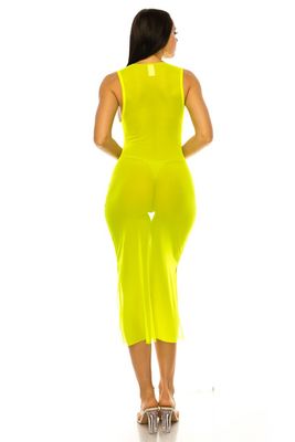 Dress in mesh cover-up .