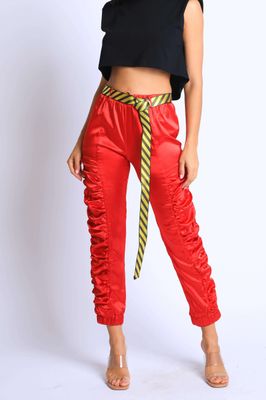 Pants Satin Shirring with Belt