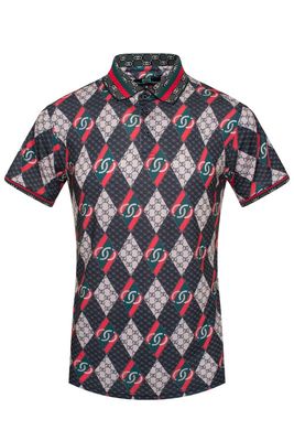 Man. This polo shirt is a true fusion of comfort and style, meticulously designed with a geometric print for those who appreciate a bold fashion