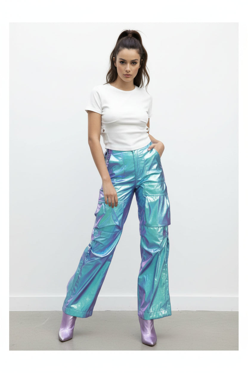 Metallic pink cargo pants fashion at your finge tips 100% NYLON MEDE IN CHINA (Copia)