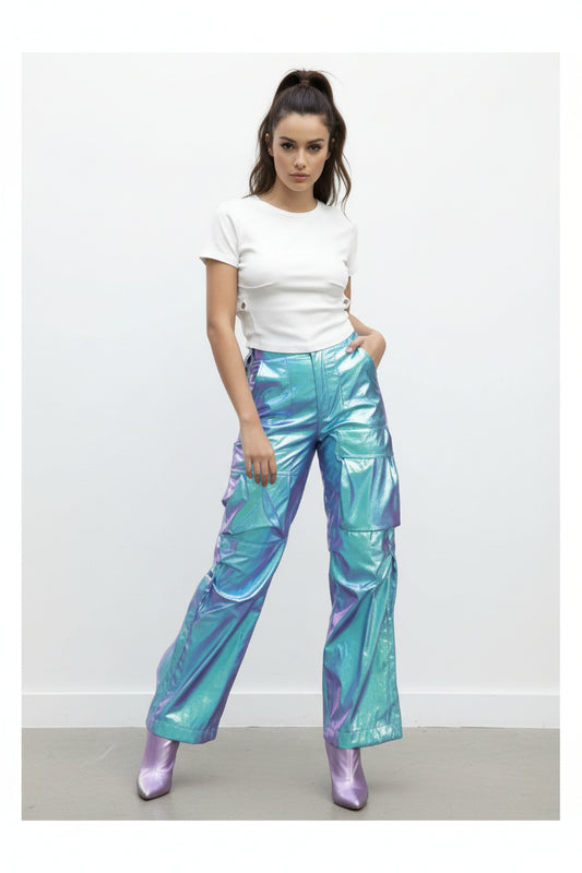 Metallic pink cargo pants fashion at your finge tips 100% NYLON MEDE IN CHINA (Copia)