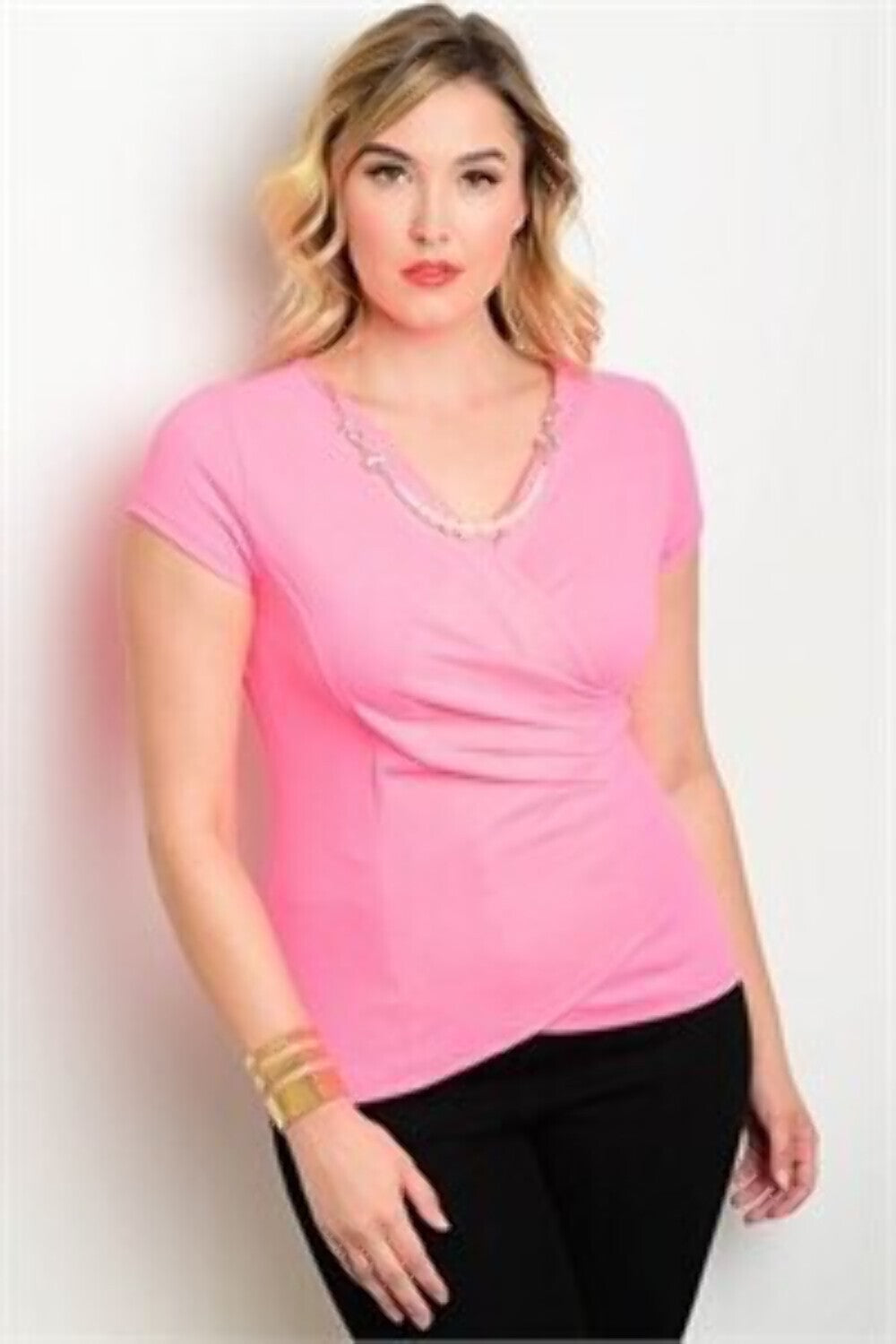 Hot Pink Surplice Top-Plus