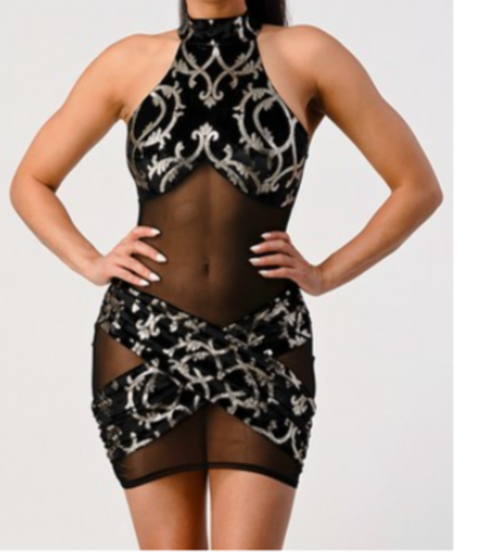 Vestido con frontal transparente combinado en