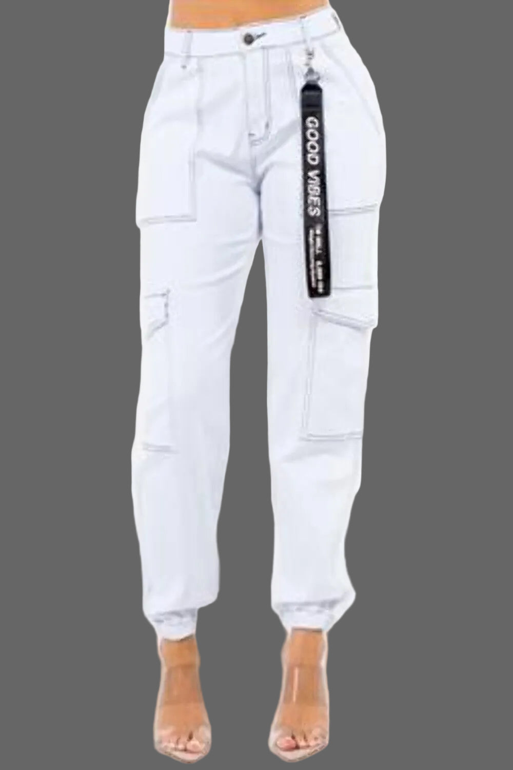 PANTALONES JOGGER CARGO DE CINTURA ALTA EN BLANCO