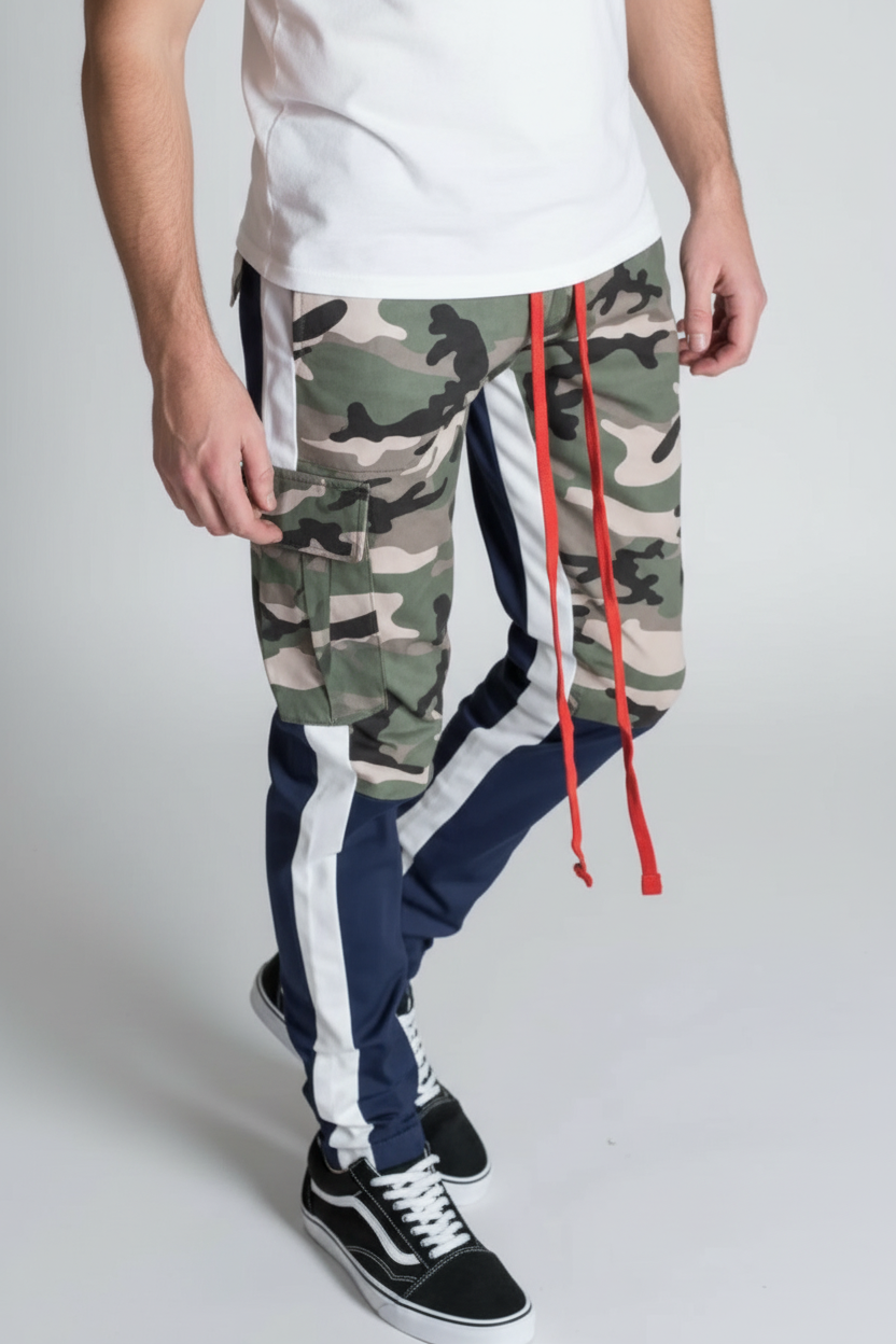 nice casual pants for men in guard green and black color with a modern combination on the sides