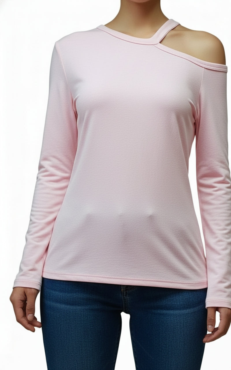 Long-sleeved blouse with one shoulder exposed