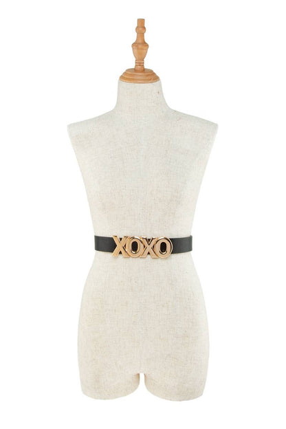 Long and Stacked XOXO Buckle Duo Belt Set: Khaki