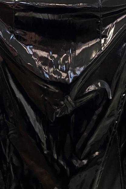 LATEX MINI SKIRT WITH SIDE SLIT AND BACK ZIPPER IN BLACK