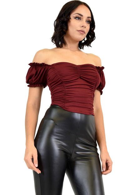 TopSolid Short Sleeve Pleated Sweetheart Top