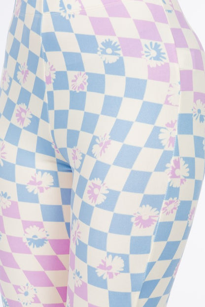 LONG FLORAL FLARED WAVY ANTALON IN CHECKS. 2 COLOR