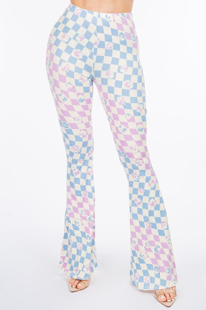 LONG FLORAL FLARED WAVY ANTALON IN CHECKS. 2 COLOR