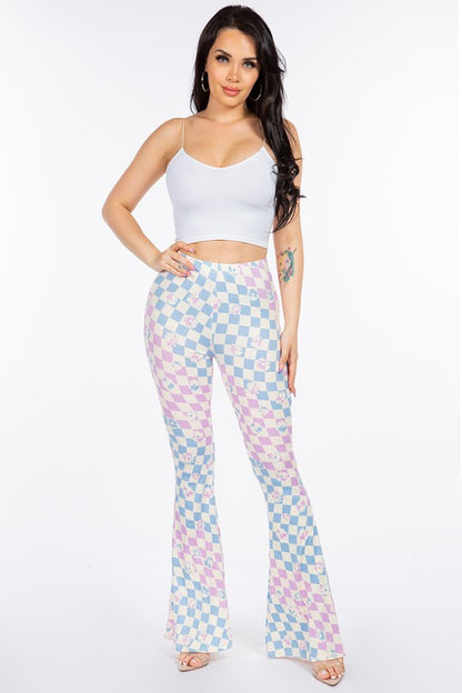 LONG FLORAL FLARED WAVY ANTALON IN CHECKS. 2 COLOR