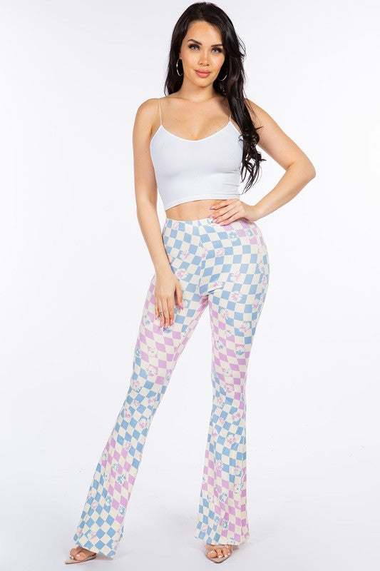 LONG FLORAL FLARED WAVY ANTALON IN CHECKS. 2 COLOR