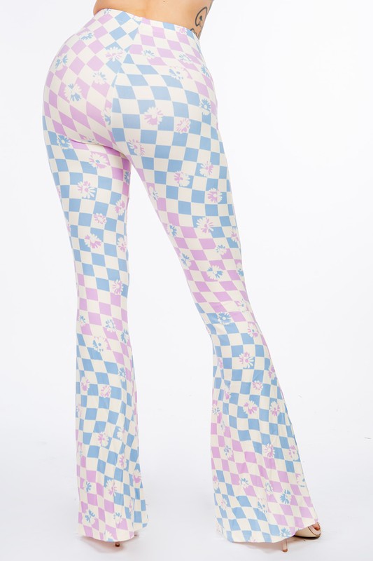 LONG FLORAL FLARED WAVY ANTALON IN CHECKS. 2 COLOR