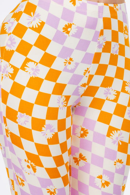 LONG FLORAL FLARED WAVY ANTALON IN CHECKS. 2 COLOR