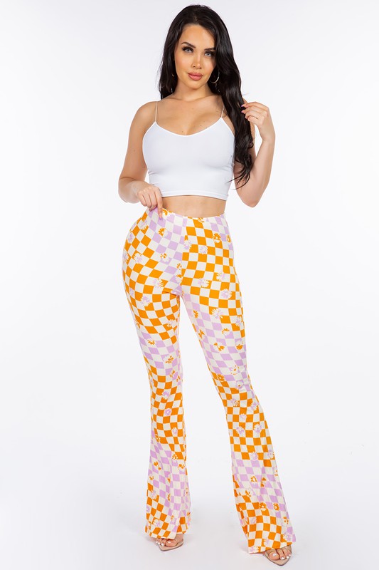 LONG FLORAL FLARED WAVY ANTALON IN CHECKS. 2 COLOR