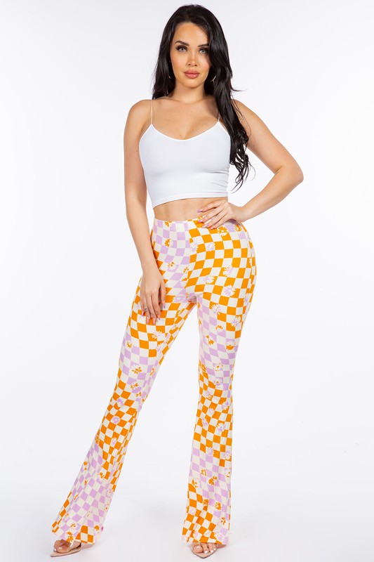 LONG FLORAL FLARED WAVY ANTALON IN CHECKS. 2 COLOR