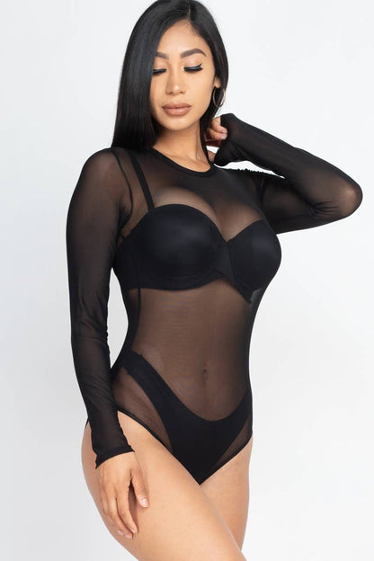 Mesh Sheer Lon lo deg Sleeves Bodysuit: Rust / L