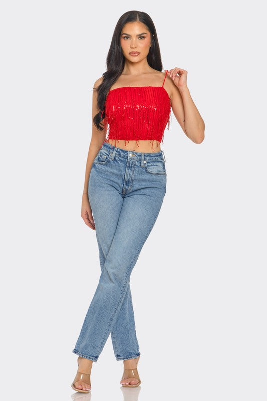 Top SEQUENCE SLEEVELESS, Silver/Black and Red