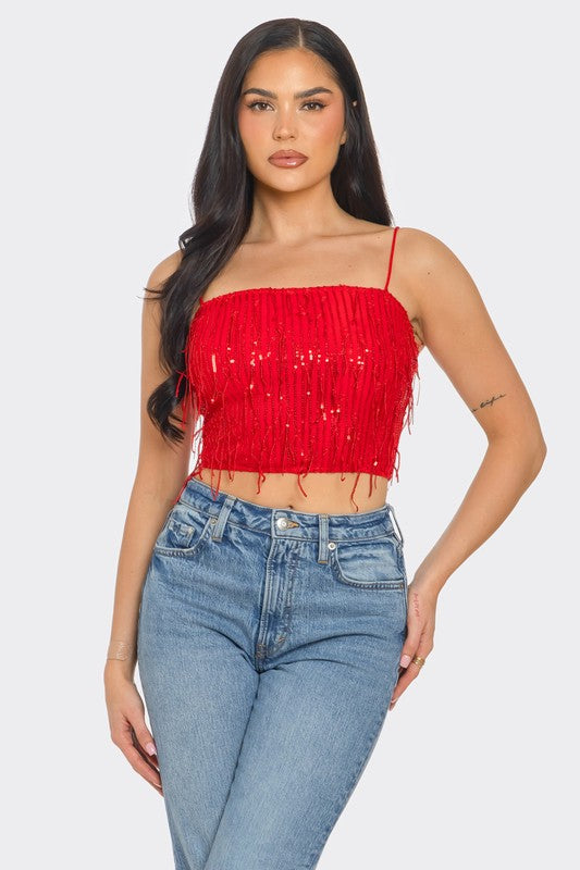 Top SEQUENCE SLEEVELESS, Silver/Black and Red