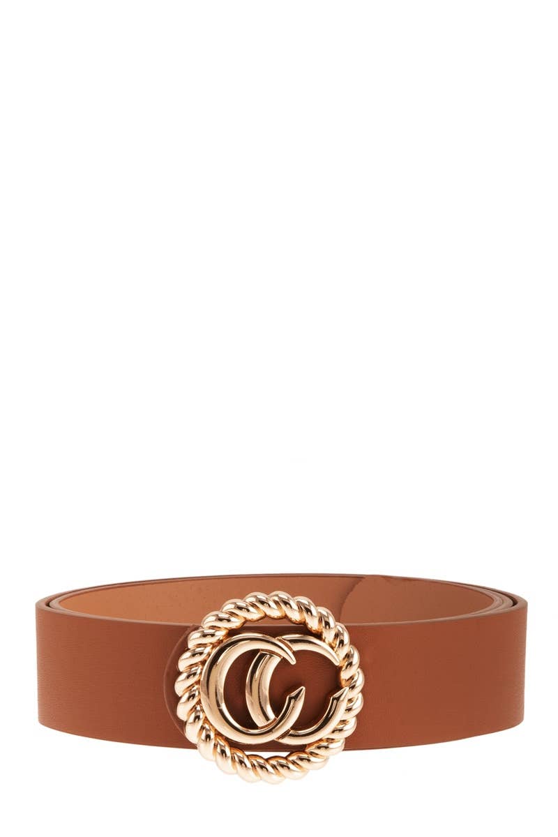 CC with Circle Buckle PU Belt: Black