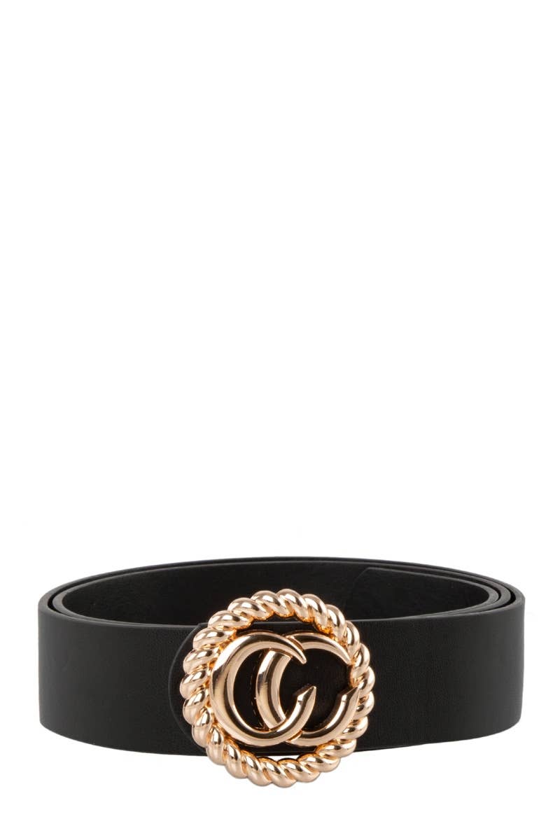 CC with Circle Buckle PU Belt: Black