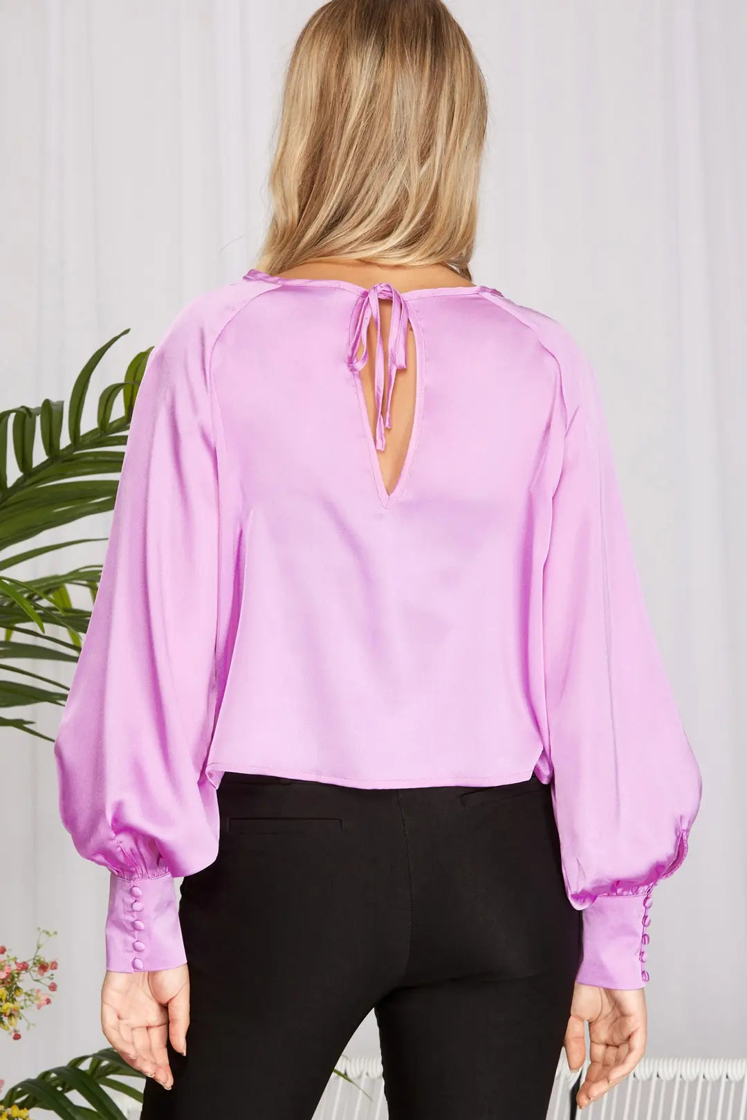 top long puff sleeve satin