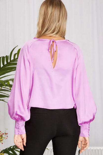 top long puff sleeve satin