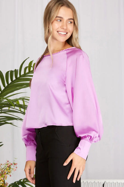 top long puff sleeve satin