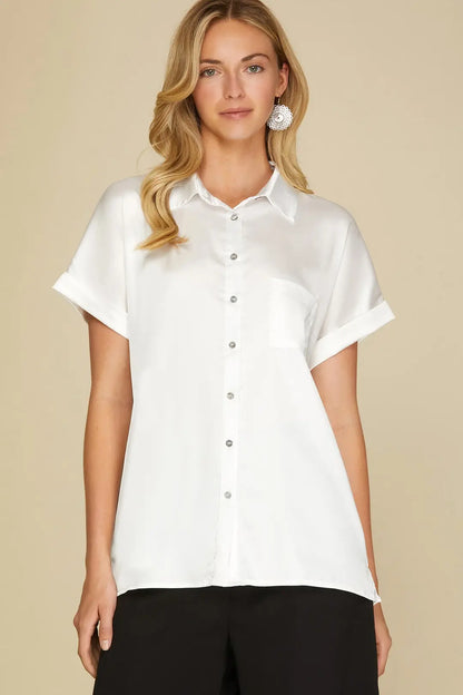 drop shoulder button-down shirt