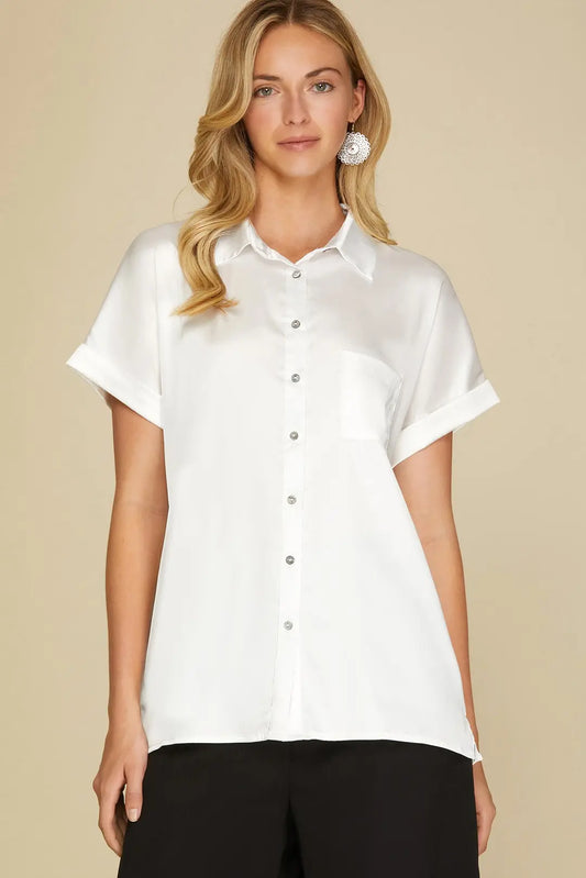 drop shoulder button-down shirt