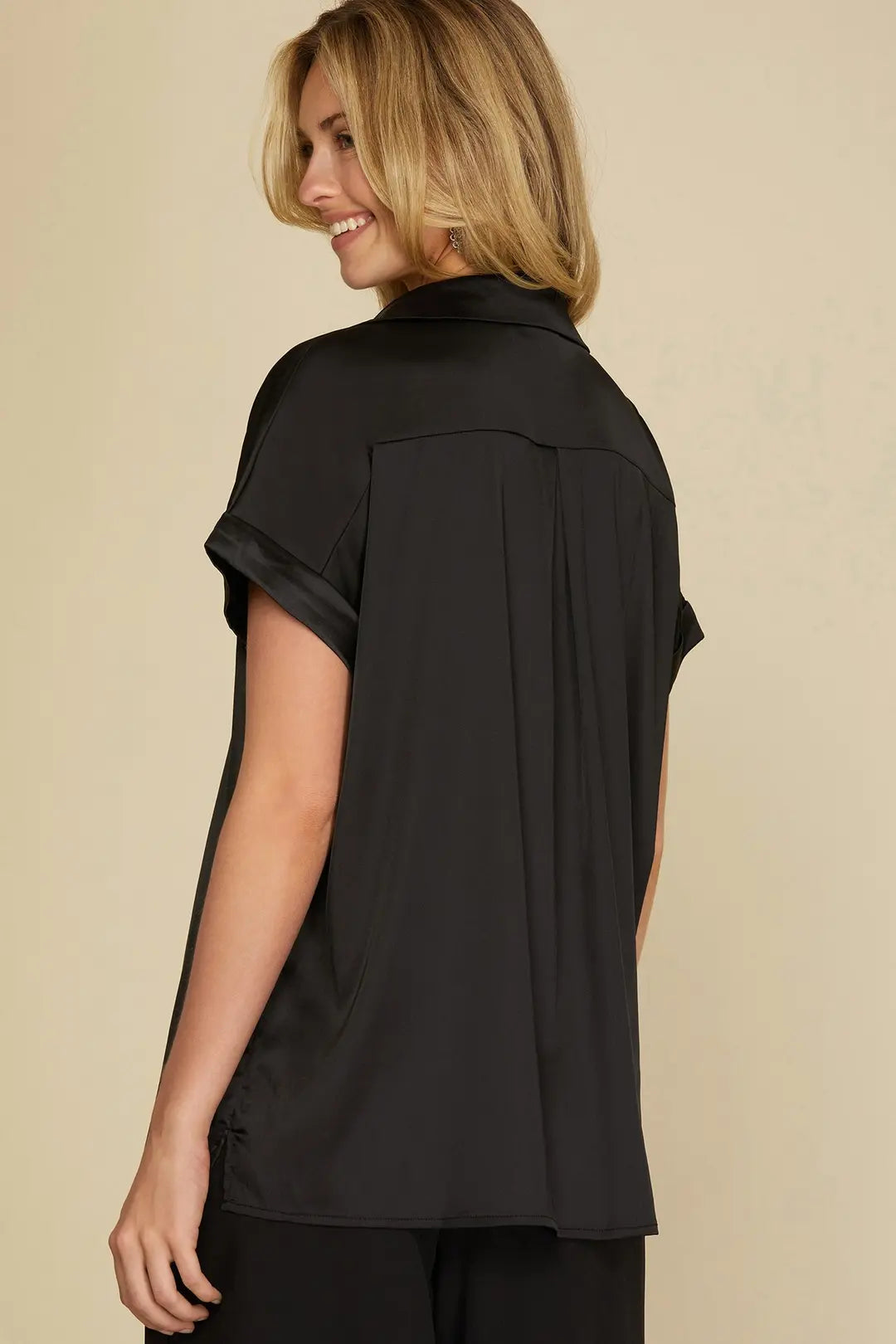 drop shoulder button-down shirt