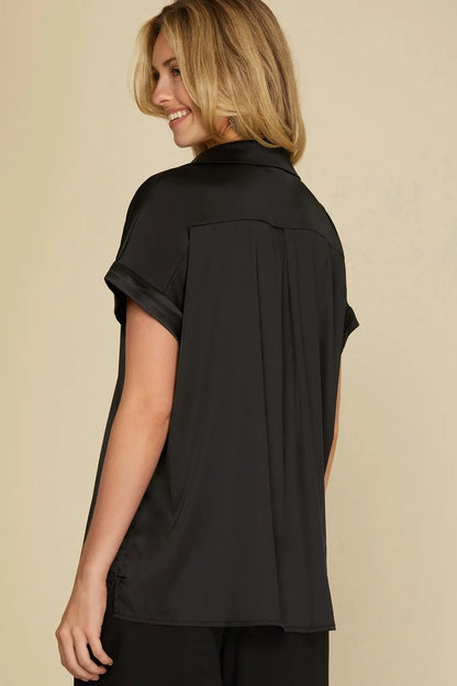 drop shoulder button-down shirt