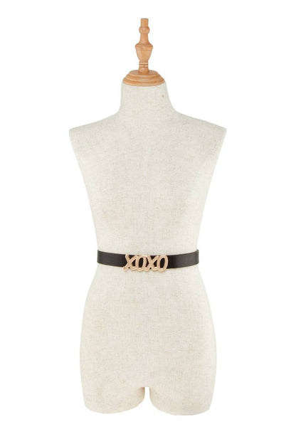 Stacked and Elongated XOXO Buckle Duo Belt Set: Khaki