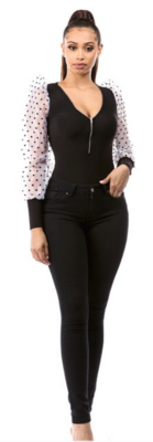Long sleeve bodysuit with two transparent colors Size small medium large.96% polyester 4% is Spandex.