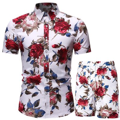 men,  Short-sleeved shirt set for men, Chinese style printed shirt, two-piece set, foreign trade hair, summer