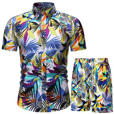men,  Short-sleeved shirt set for men, Chinese style printed shirt, two-piece set, foreign trade hair, summer