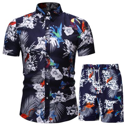 men,  Short-sleeved shirt set for men, Chinese style printed shirt, two-piece set, foreign trade hair, summer