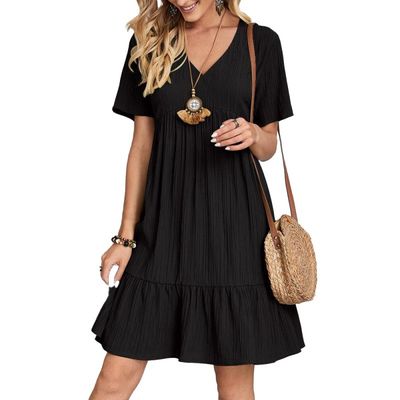Women's dress Elegant loose casual short sleeve dress with waist