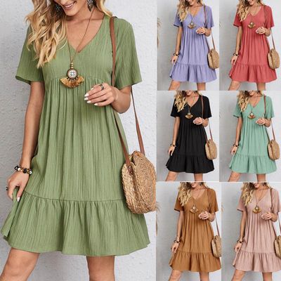 Women's dress Elegant loose casual short sleeve dress with waist