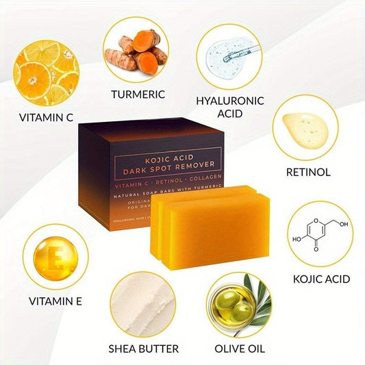 2pcs, 3.53oz/Pc Kojic Acid Soap, With Vitamin C &amp; E, Turmeric, Retinol And Olive Oil, Face And Body Cleansing Handmade Soap