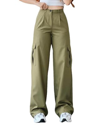 All-match casual pants Mid-waist three-dimensional pocket pants High-waist overalls