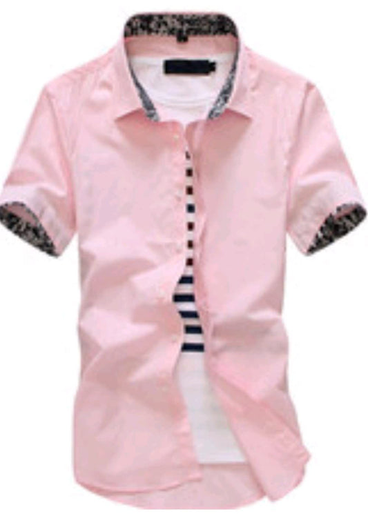 men's casual solid color SHIRT WITH DICE ON THE SLEEVES IN TWO COLORS LIGHT PINK AND WHITE