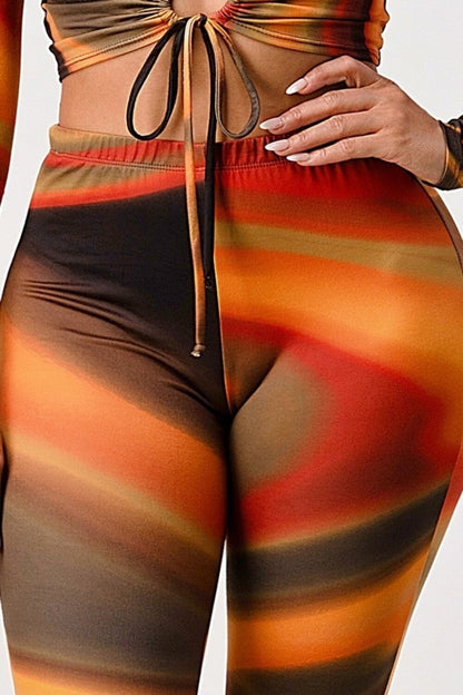 Set Pantalón y blusa conjunto con crop top manga largas