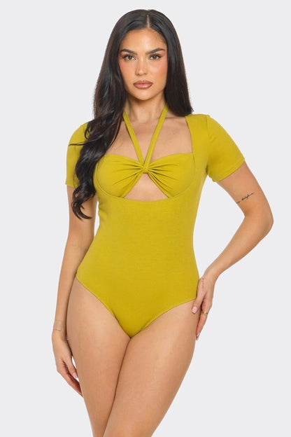 BODYSUIT WITH RUCHED AND CUT OUT IN BLACK