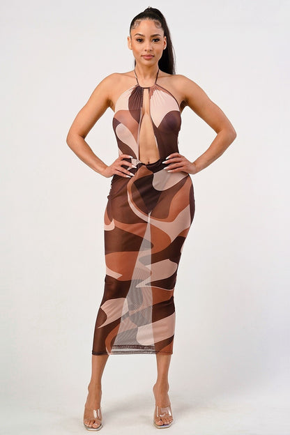 Vestido printiado largo metálico multicolor Prim transparente