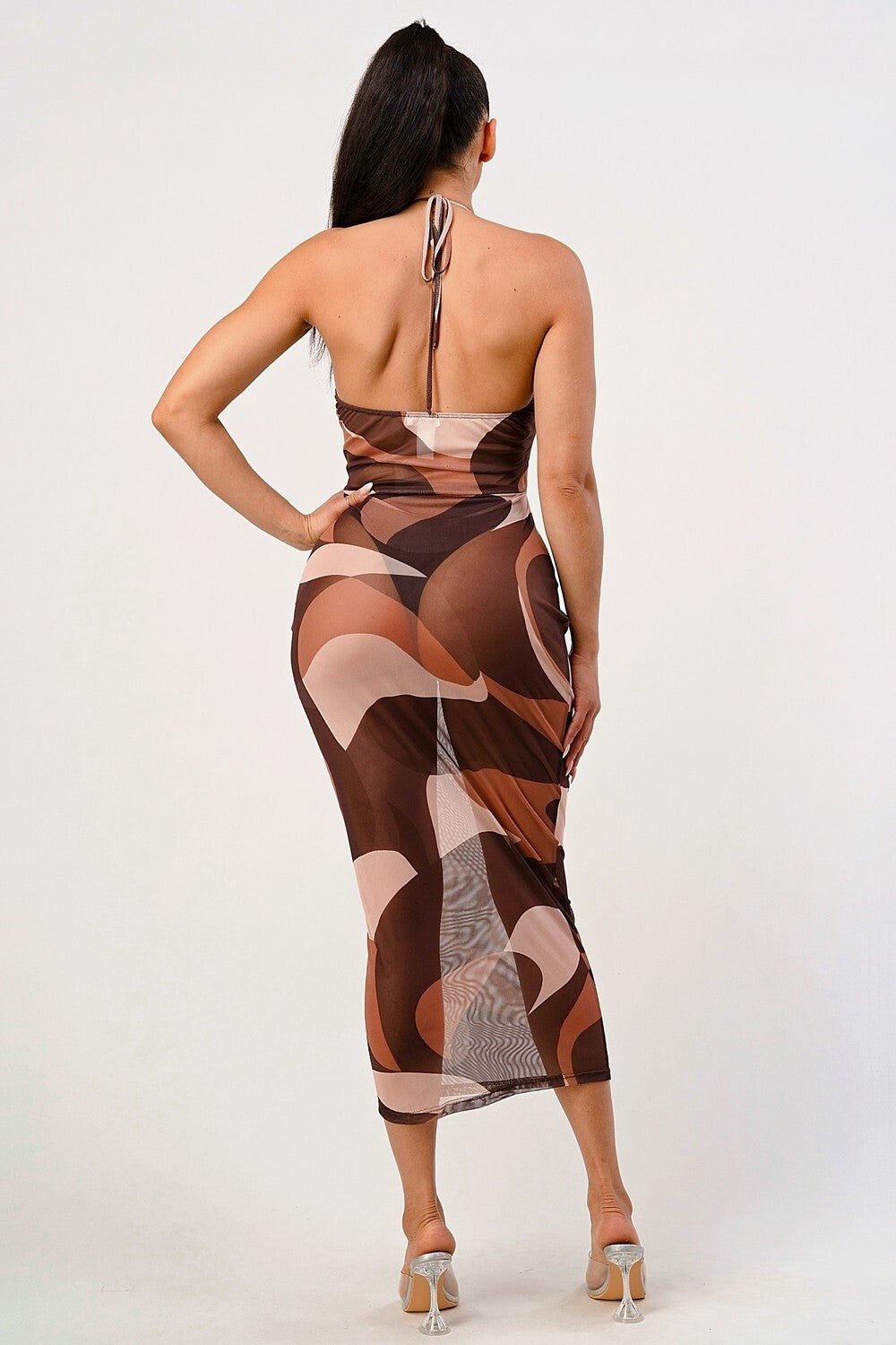 Vestido printiado largo metálico multicolor Prim transparente