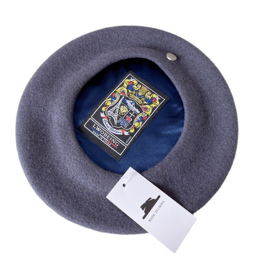 Spanish Wool Beret Hat Female Elegant French Painter Hat Badge Satin Lined Briti